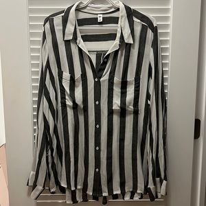 BP oversized striped button down shirt with collar and pocket detail